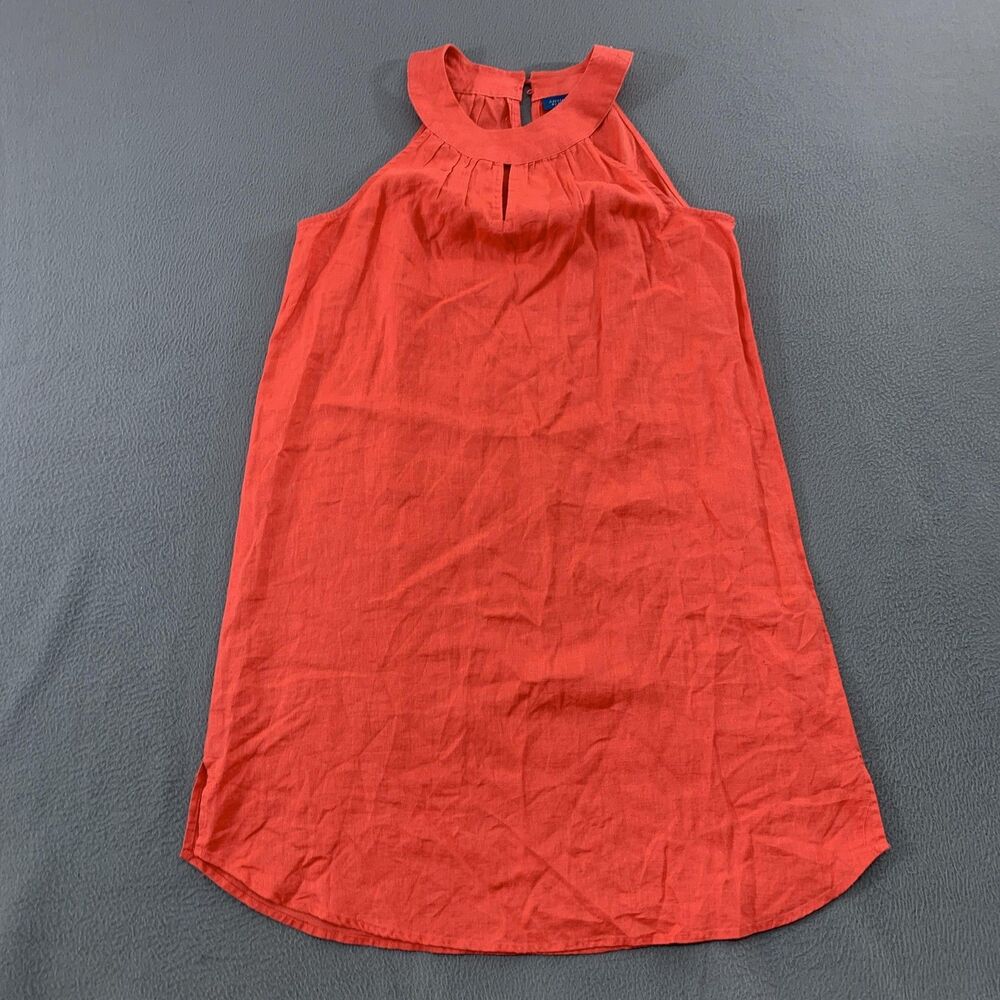 Antibes Blanc Dress Womens Medium Red 100% Linen Halter Shift Summer Sundress